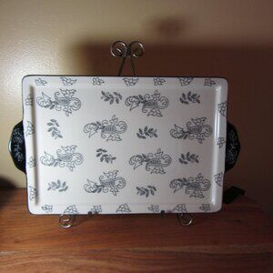 baum ceramic serving plate platter rectangle black & white paisley (W3862)